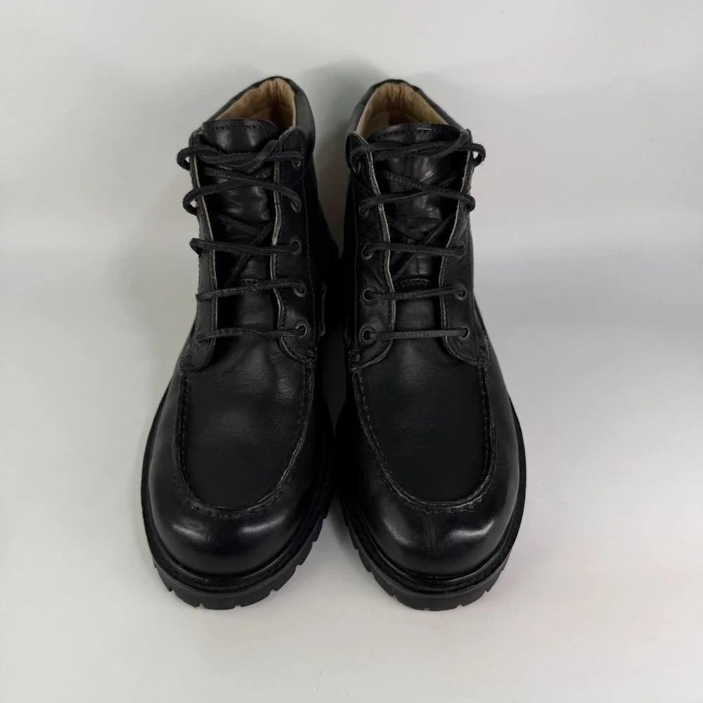 Vintage J.Crew Leather Moc Toe Work Boots Men's 10.5 D Lug Sole Rubber Logger